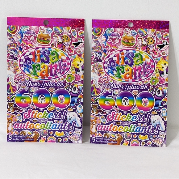 Lisa Frank Over 600 Stickers! Autocollants!, Set of 2, 5 Sticker Sheets On Each - Picture 1 of 5